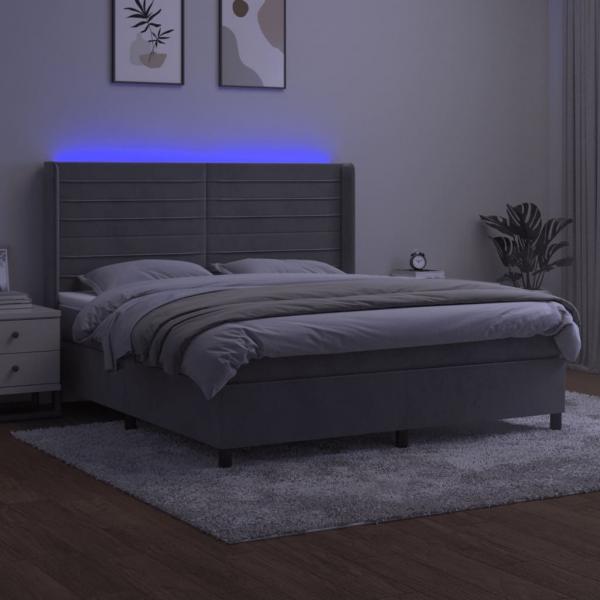 Boxspringbett mit Matratze & LED Hellgrau 160x200 cm Samt 