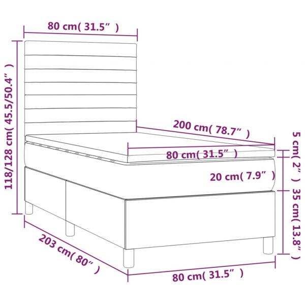 Boxspringbett mit Matratze Hellgrau 80x200 cm Stoff