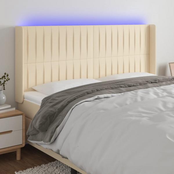 ARDEBO.de - LED Kopfteil Creme 183x16x118/128 cm Stoff