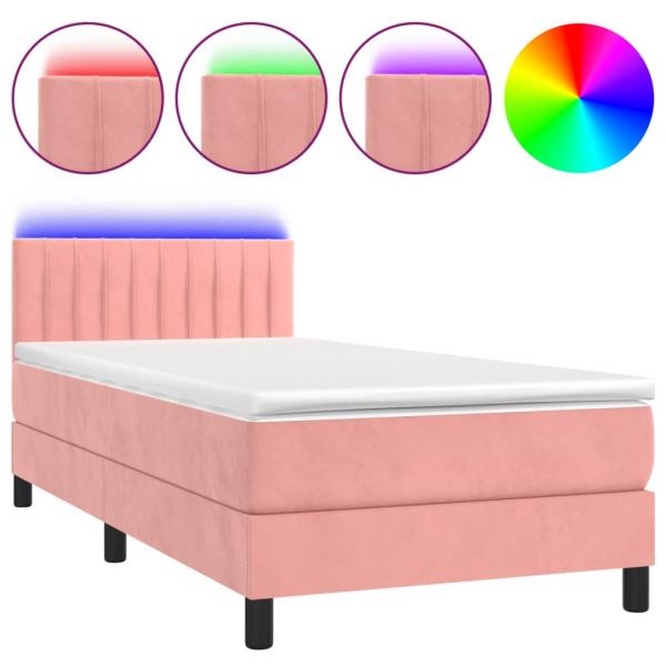 Boxspringbett mit Matratze & LED Rosa 100x200 cm Samt