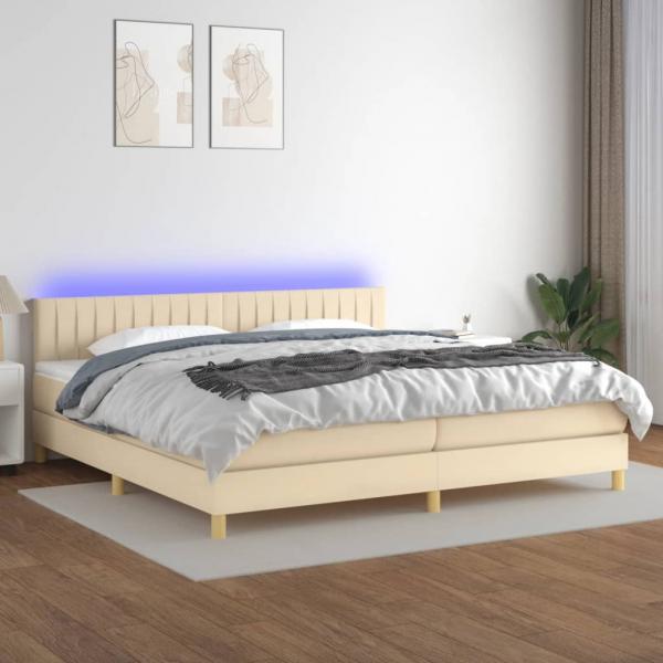 ARDEBO.de - Boxspringbett mit Matratze & LED Creme 200x200 cm Stoff