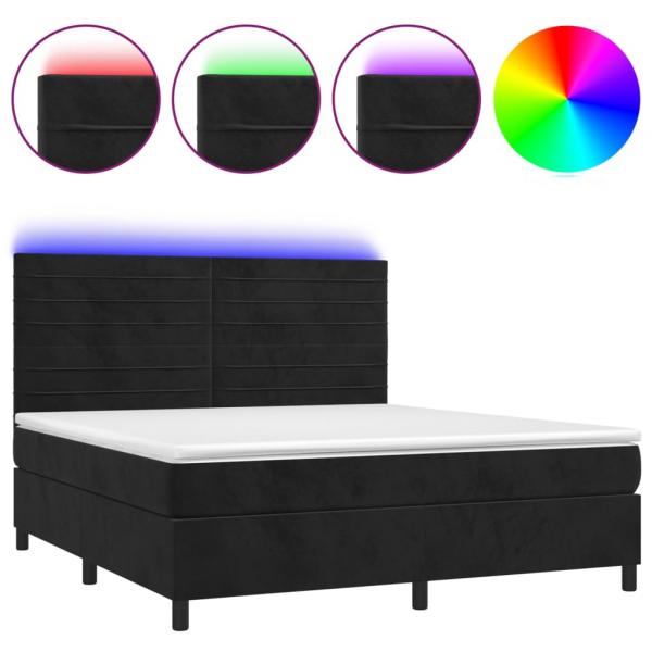 Boxspringbett mit Matratze & LED Schwarz 160x200 cm Samt