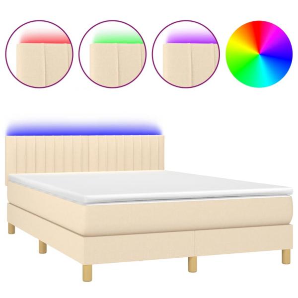 Boxspringbett mit Matratze & LED Creme 140x190 cm Stoff