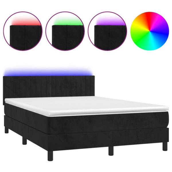 Boxspringbett mit Matratze & LED Schwarz 140x190 cm Samt