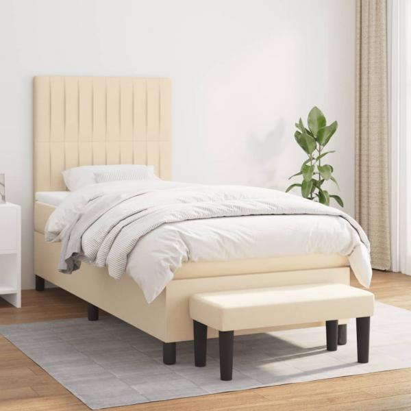 ARDEBO.de - Boxspringbett mit Matratze Creme 100x200 cm Stoff