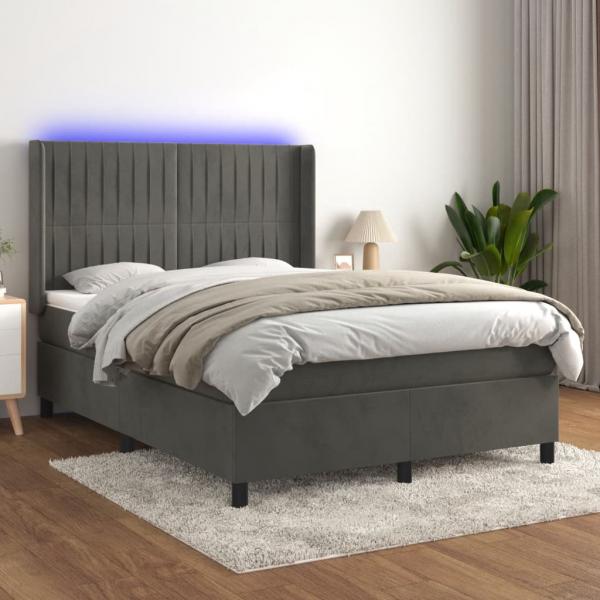 ARDEBO.de - Boxspringbett mit Matratze & LED Dunkelgrau 140x190 cm Samt