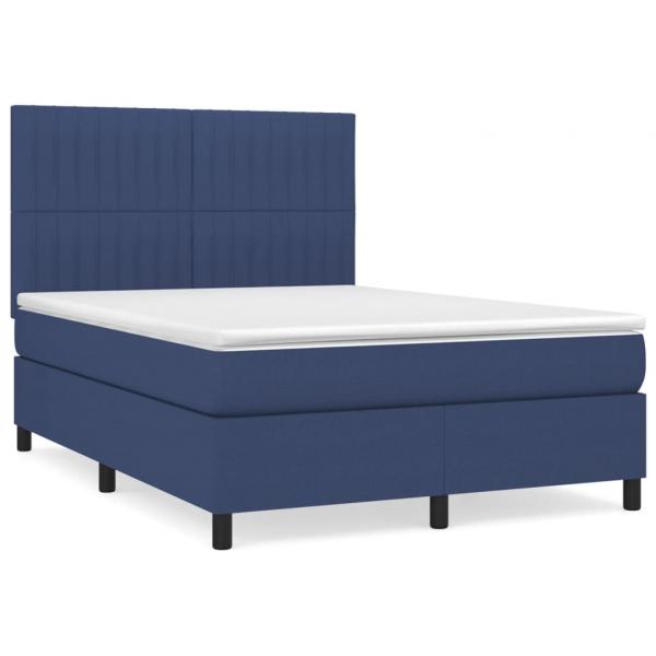 Boxspringbett mit Matratze Blau 140x200 cm Stoff