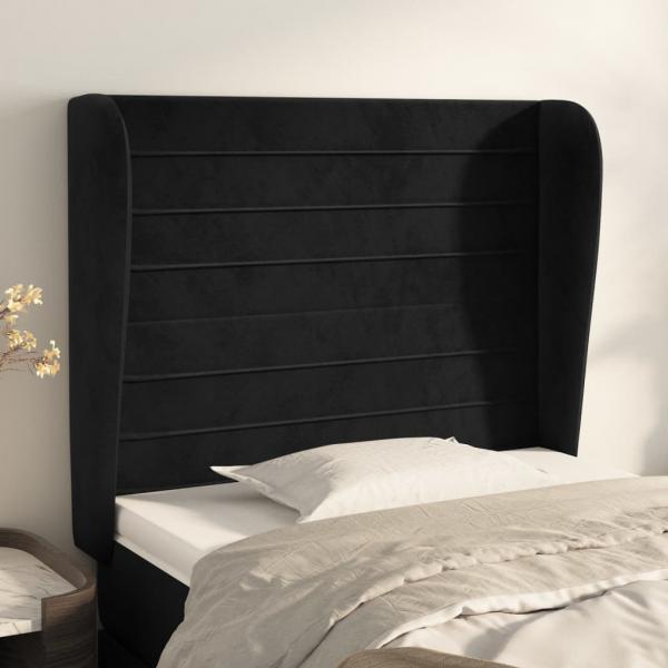 ARDEBO.de - Kopfteil mit Ohren Schwarz 83x23x118/128 cm Samt