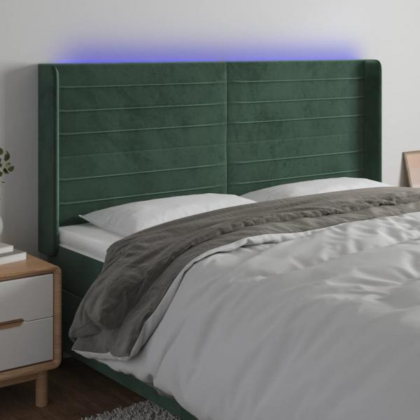 ARDEBO.de - LED Kopfteil Dunkelgrün 163x16x118/128 cm Samt