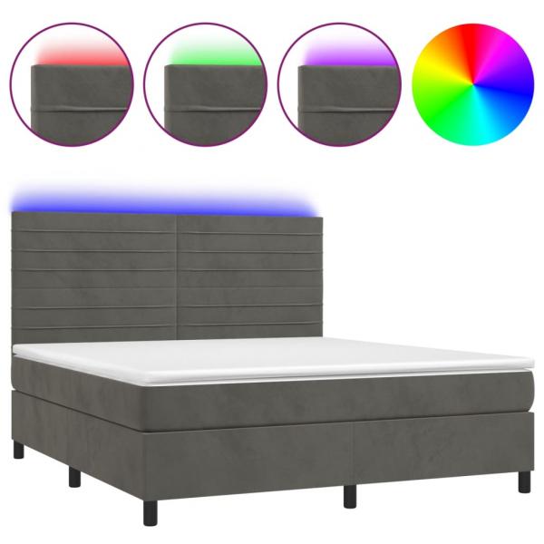 Boxspringbett mit Matratze & LED Dunkelgrau 160x200 cm Samt