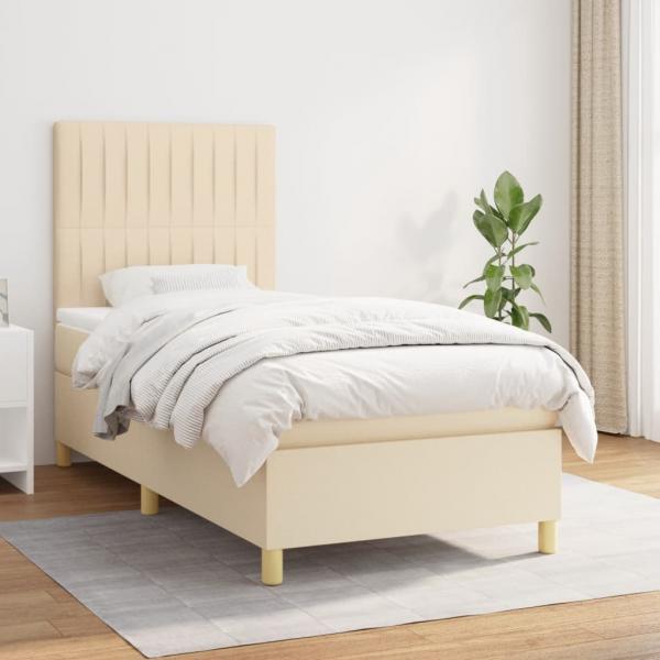 ARDEBO.de - Boxspringbett mit Matratze Creme 100x200 cm Stoff