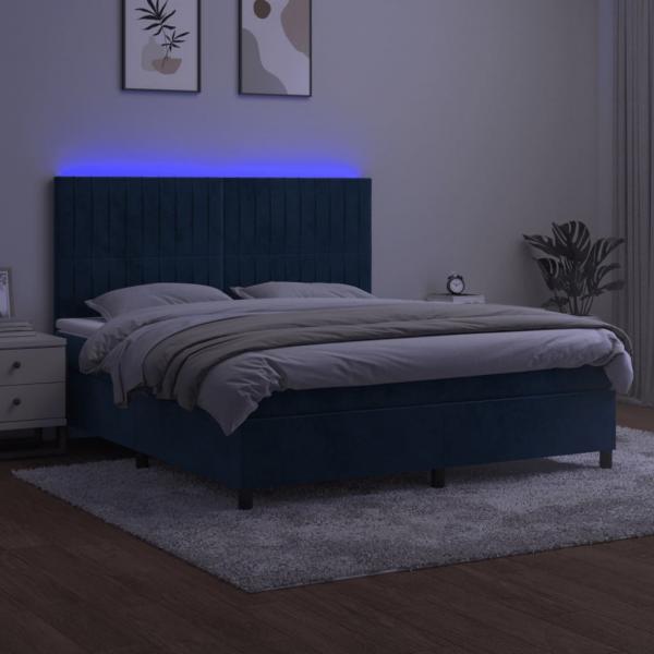 Boxspringbett mit Matratze & LED Dunkelblau 180x200 cm Samt