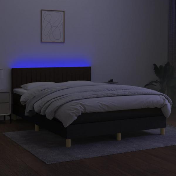 Boxspringbett mit Matratze & LED Schwarz 140x190 cm Stoff