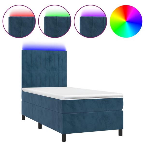 Boxspringbett mit Matratze & LED Dunkelblau 90x190 cm Samt