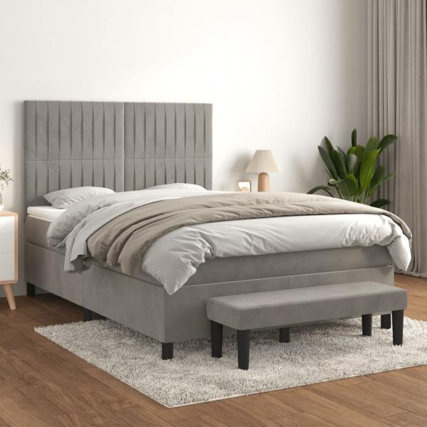 ARDEBO.de - Boxspringbett mit Matratze Hellgrau 140x190 cm Samt