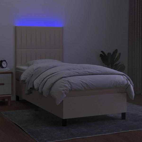 Boxspringbett mit Matratze & LED Creme 100x200 cm Stoff