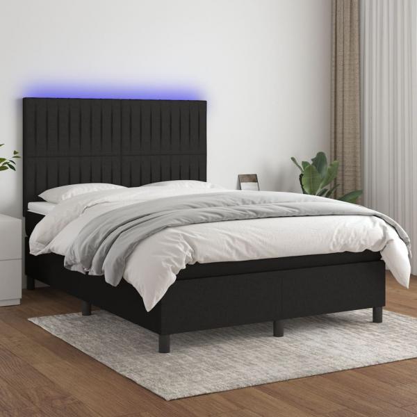 ARDEBO.de - Boxspringbett mit Matratze & LED Schwarz 140x200 cm Stoff