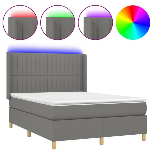 Boxspringbett mit Matratze & LED Dunkelgrau 140x190 cm Stoff