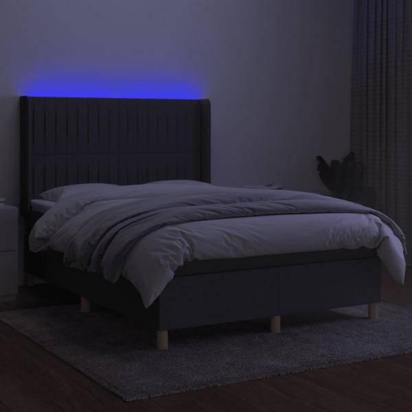 Boxspringbett mit Matratze & LED Dunkelgrau 140x190 cm Stoff