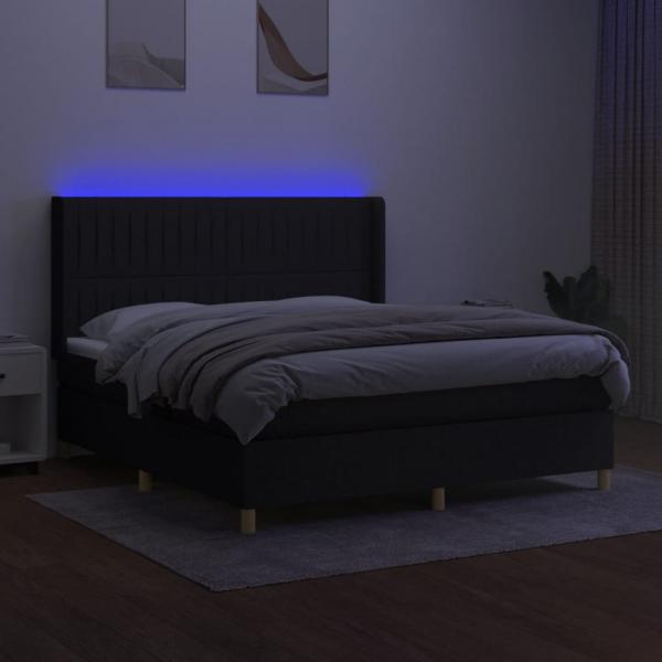 Boxspringbett mit Matratze & LED Schwarz 160x200 cm Stoff