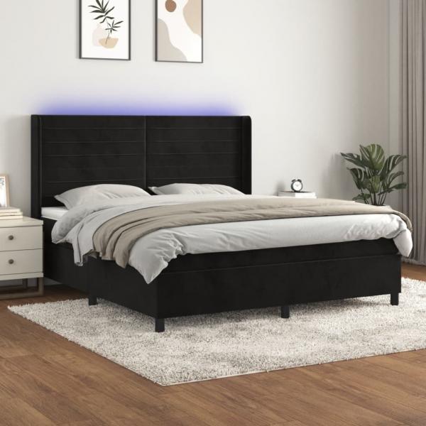 ARDEBO.de - Boxspringbett mit Matratze & LED Schwarz 160x200 cm Samt