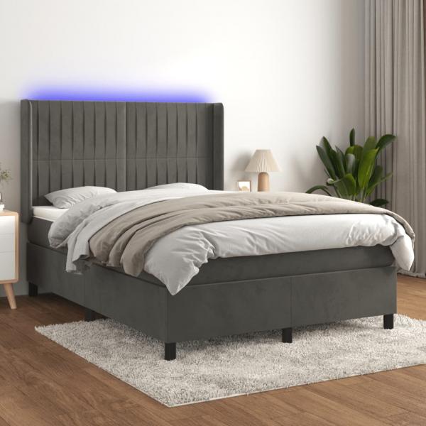 ARDEBO.de - Boxspringbett mit Matratze & LED Dunkelgrau 140x200 cm Samt