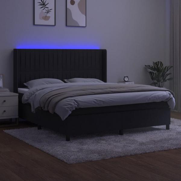 Boxspringbett mit Matratze & LED Schwarz 180x200 cm Samt