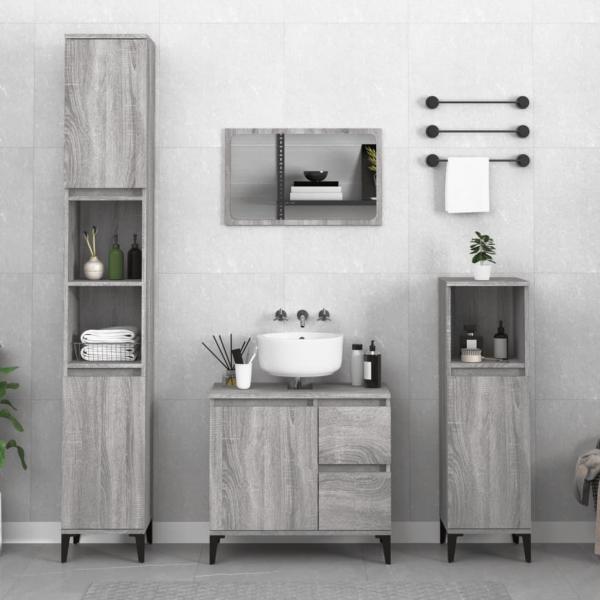 ARDEBO.de - Badschrank Grau Sonoma 30x30x190 cm Holzwerkstoff