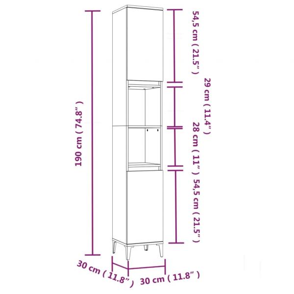 Badschrank Grau Sonoma 30x30x190 cm Holzwerkstoff