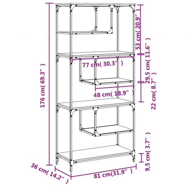 Bücherregal Braun Eichen-Optik 81x36x176 cm Holzwerkstoff