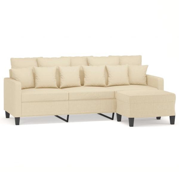 3-Sitzer-Sofa mit Hocker Creme 180 cm Stoff