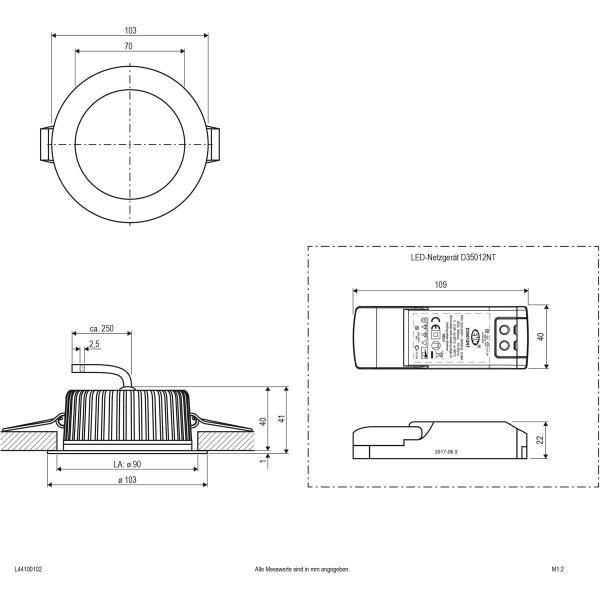 EVN LED Deckeneinbau - rund - weiß IP44 - 220-240V - 10W - 3000K - 995lm (L44100102)