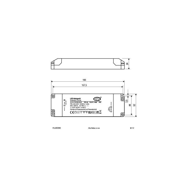 EVN Netzgerät 350mA - 18,6-37,1W - IP20 - Primär: 220-240V/AC dimmbar mit Phasenan- und Phasenabschnitt-Dimmer (PLD203540)