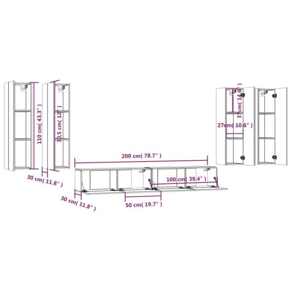 6-tlg. TV-Schrank-Set Grau Sonoma Holzwerkstoff