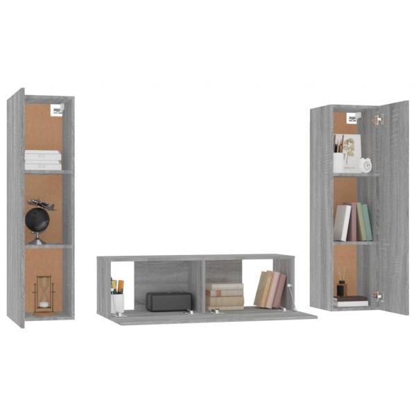 3-tlg. TV-Schrank-Set Grau Sonoma Holzwerkstoff