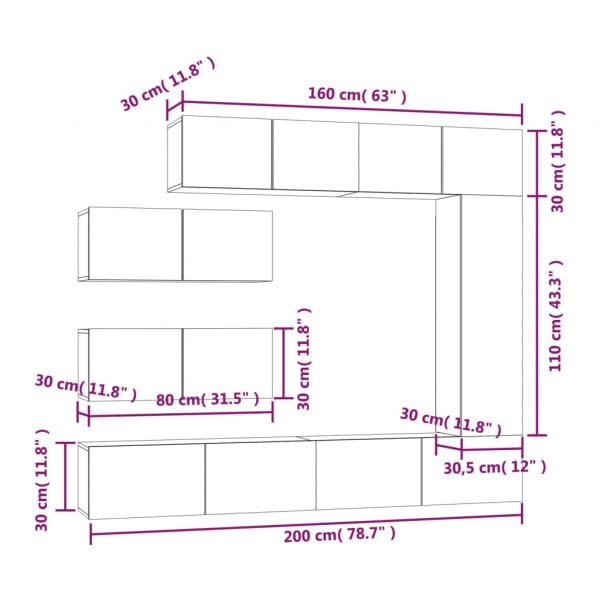 7-tlg. TV-Schrank-Set Grau Sonoma Holzwerkstoff