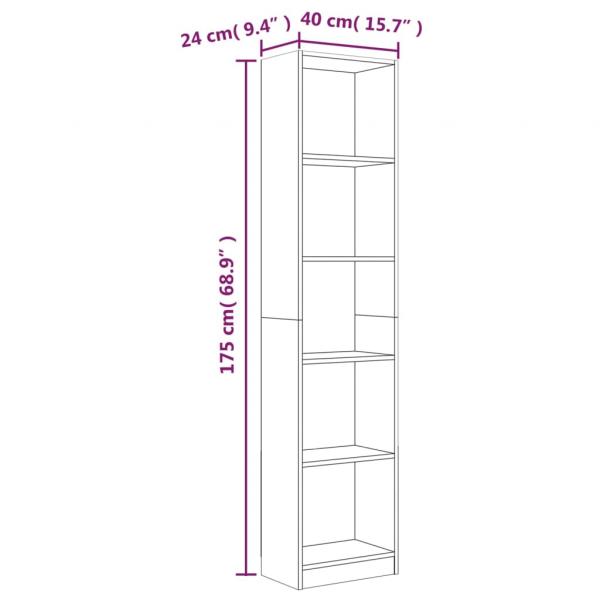 Bücherregal 5 Fächer Räuchereiche 40x24x175 cm Holzwerkstoff