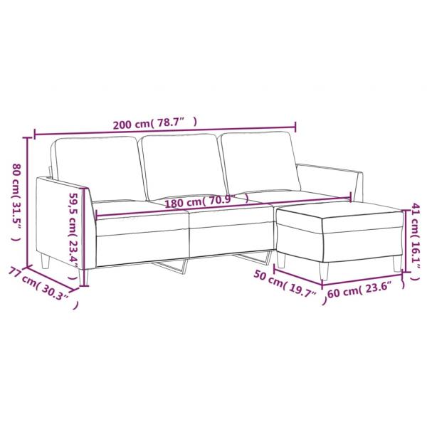 3-Sitzer-Sofa mit Hocker Cappuccino-Braun 180 cm Kunstleder