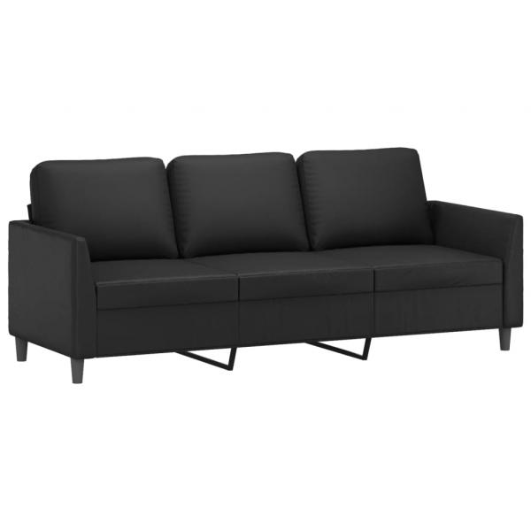 3-Sitzer-Sofa mit Hocker Schwarz 180 cm Kunstleder