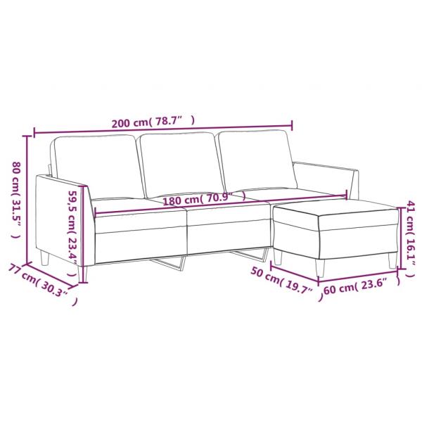 3-Sitzer-Sofa mit Hocker Schwarz 180 cm Kunstleder