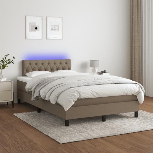 ARDEBO.de - Boxspringbett mit Matratze & LED Taupe 120x200 cm Stoff