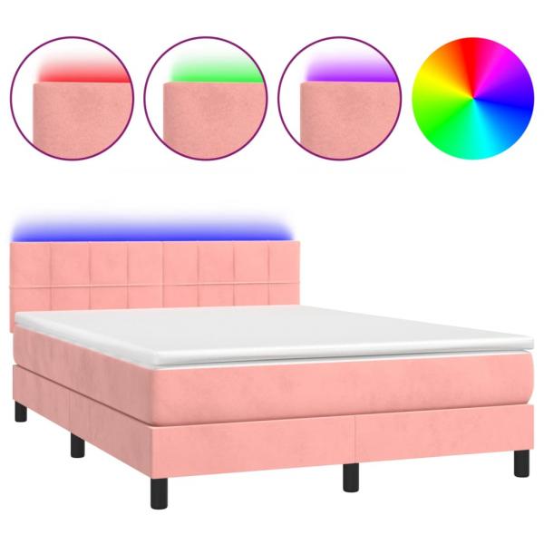 Boxspringbett mit Matratze & LED Rosa 140x190 cm Samt