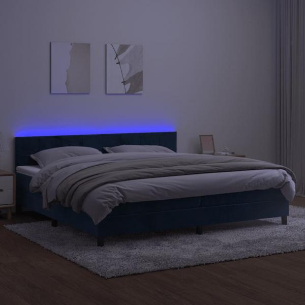 Boxspringbett mit Matratze & LED Dunkelblau 200x200 cm Samt