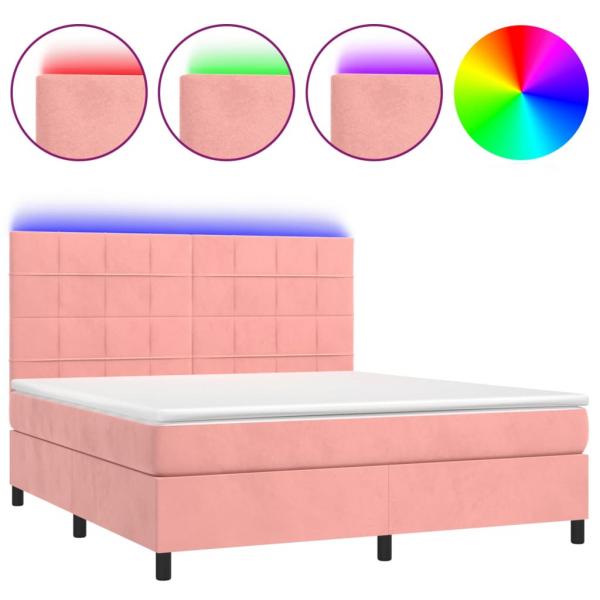 Boxspringbett mit Matratze & LED Rosa 180x200 cm Samt