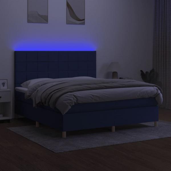 Boxspringbett mit Matratze & LED Blau 180x200 cm Stoff