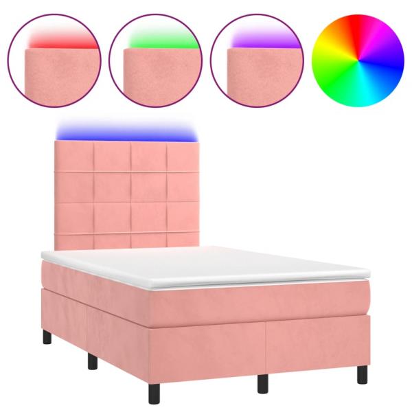 Boxspringbett mit Matratze & LED Rosa 120x200 cm Samt