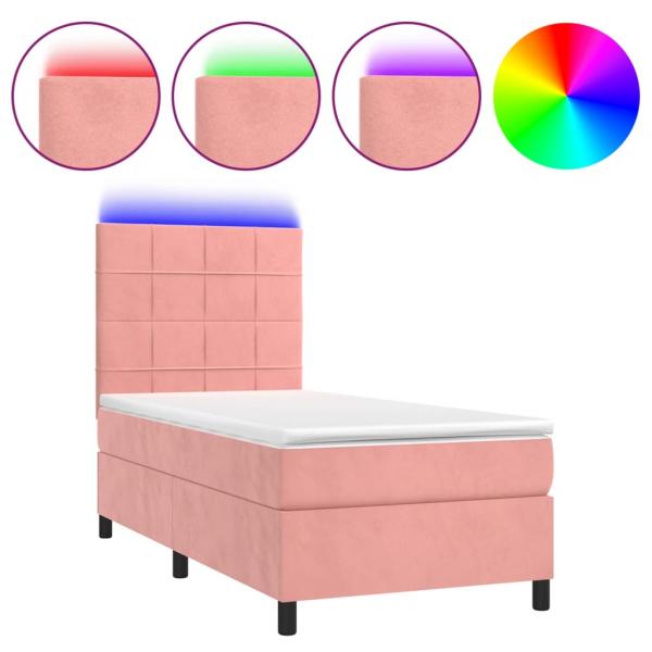 Boxspringbett mit Matratze & LED Rosa 80x200 cm Samt