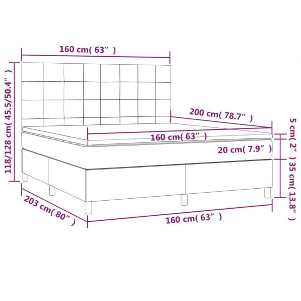 Boxspringbett mit Matratze & LED Dunkelgrau 160x200 cm Samt