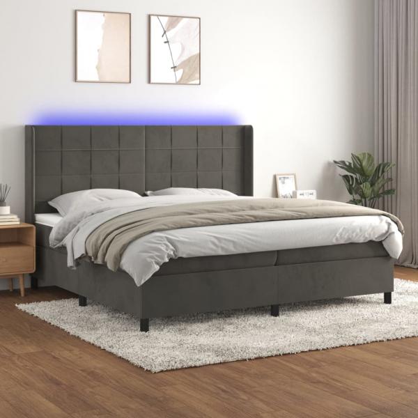 ARDEBO.de - Boxspringbett mit Matratze & LED Dunkelgrau 200x200 cm Samt