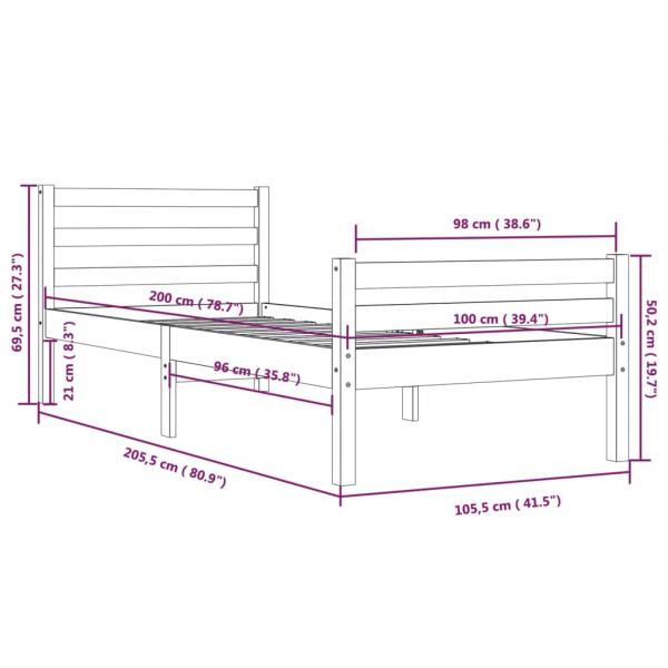 Massivholzbett Weiß 100x200 cm